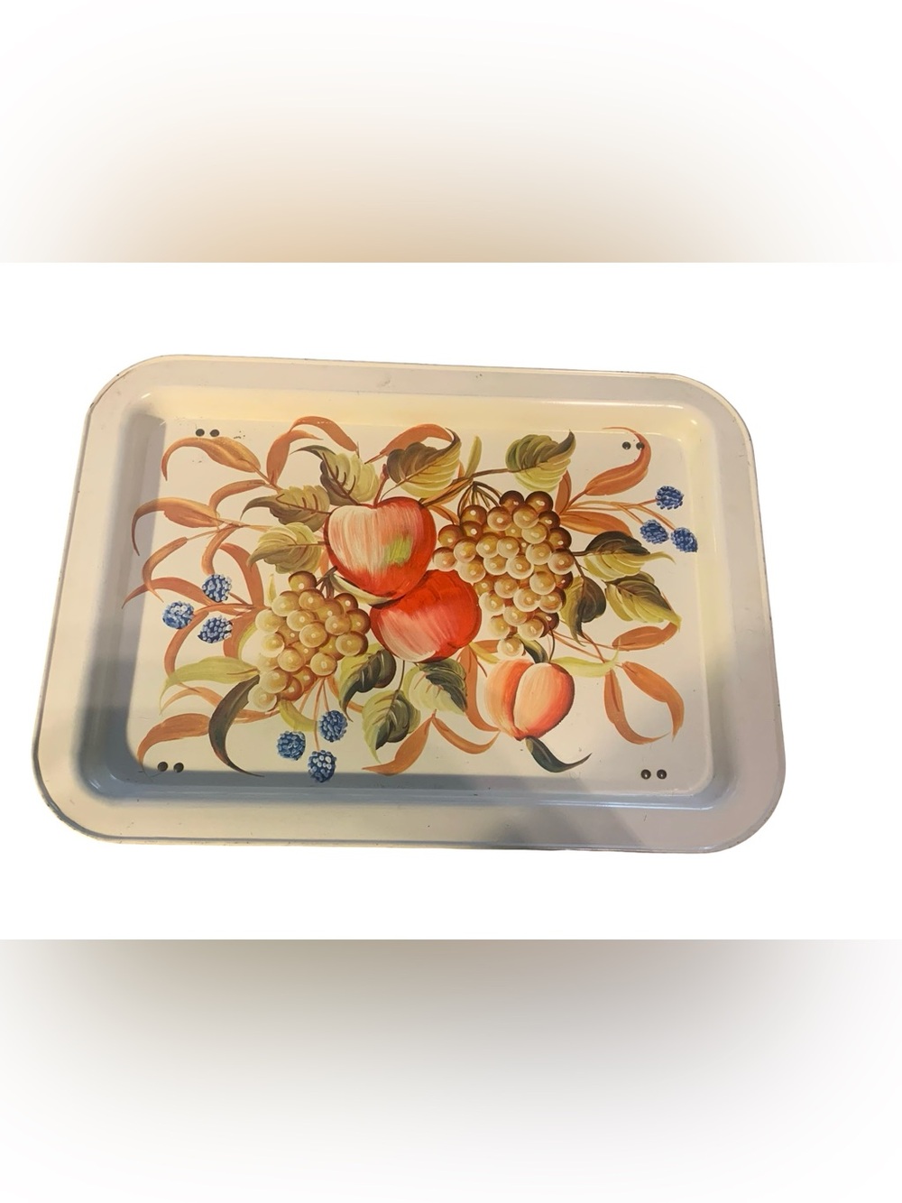 Metal Lap Tray Vintage Folding Fruit Pattern Painted TV Tray 12x17